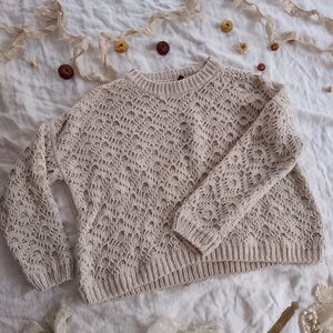 moon & madison Cream Crochet Crewneck Sweater, M